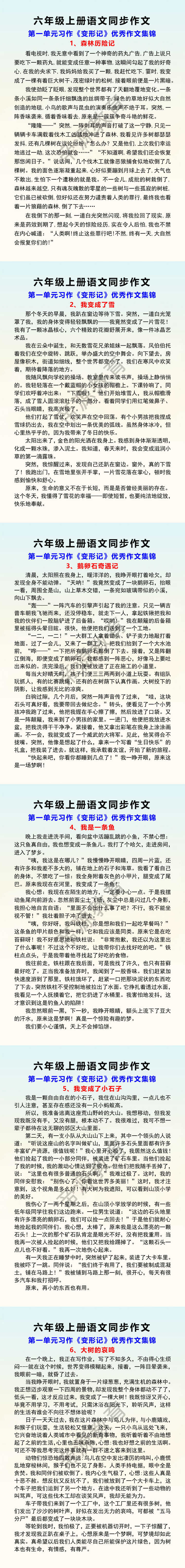 六年级上册语文第一单元习作范文
