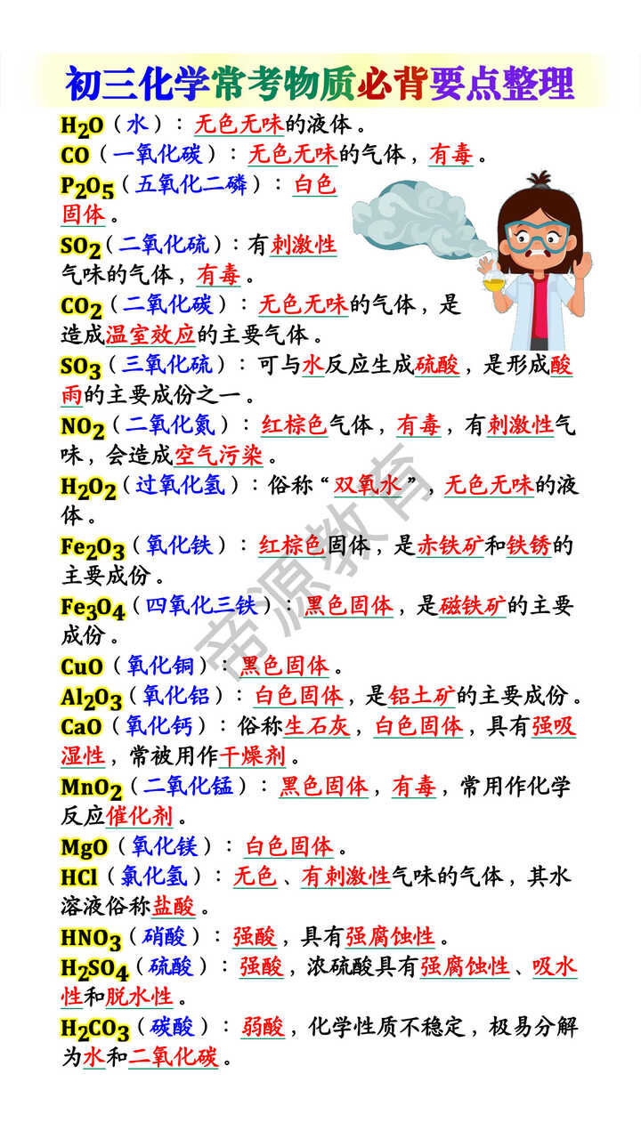 初三化学常考物质必背要点整理 初三化学常考物质必背要点整理