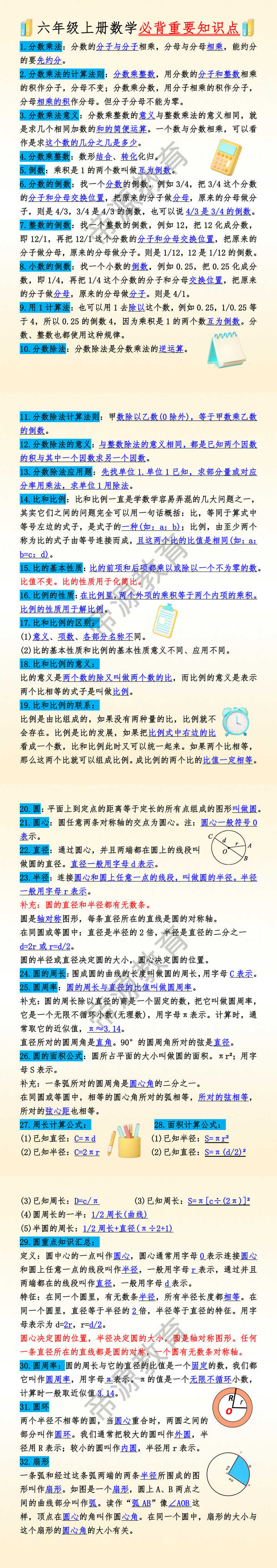 六年级上册数学必背重要知识点