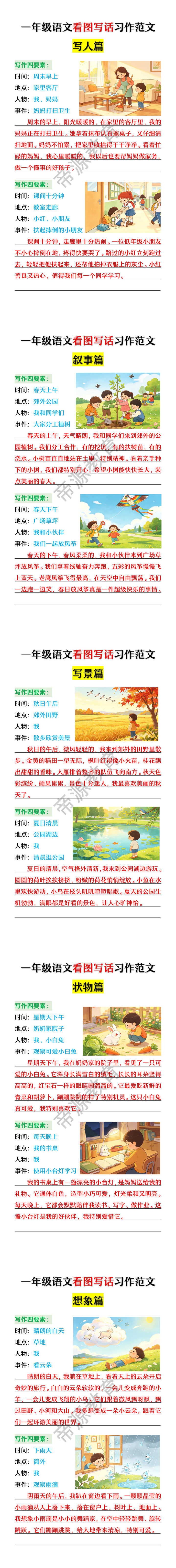 一年级语文看图写话习作范文