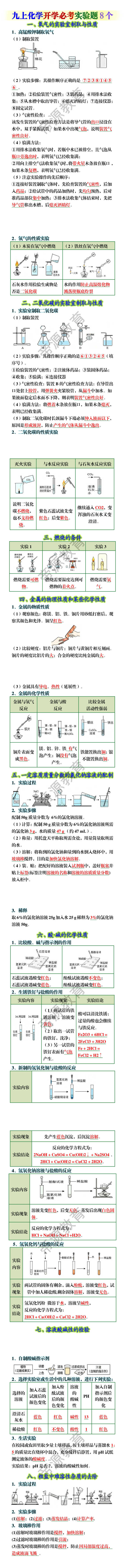 九上化学开学必考实验题8个