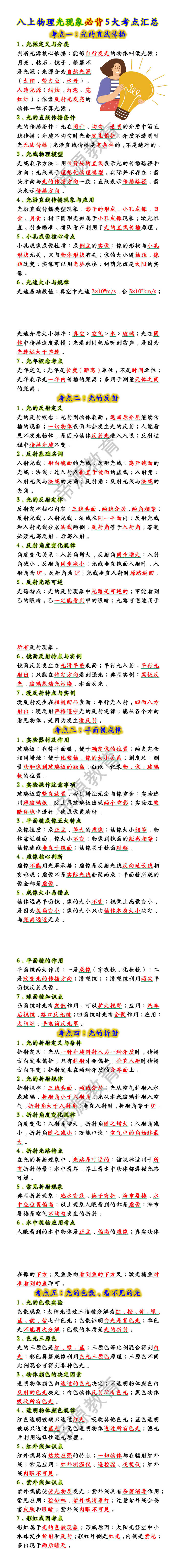 八上物理光现象必背5大考点汇总