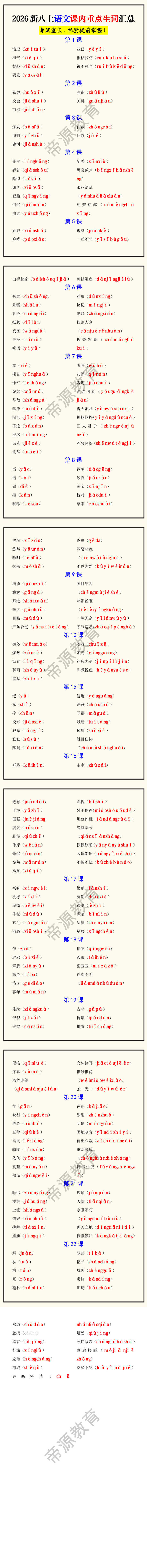 2026新八上语文课内重点生词汇总