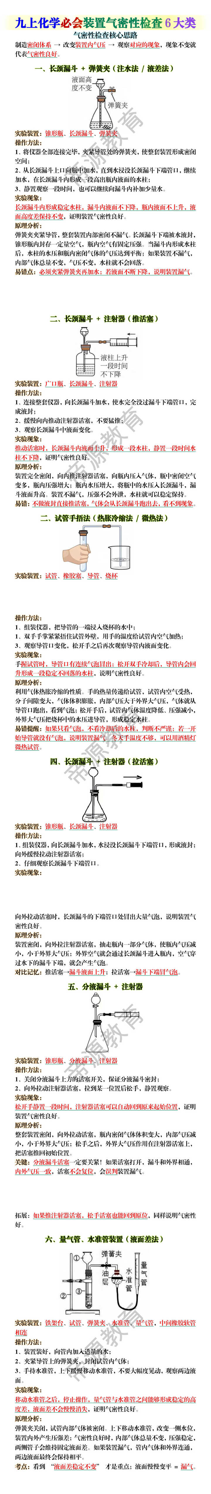 九上化学必会装置气密性检查6大类
