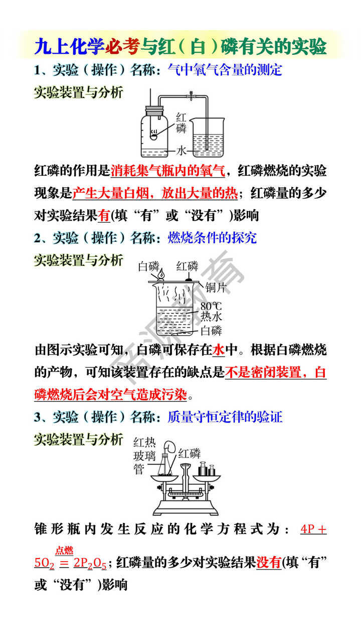 九上化学必考与红（白）磷有关的实验