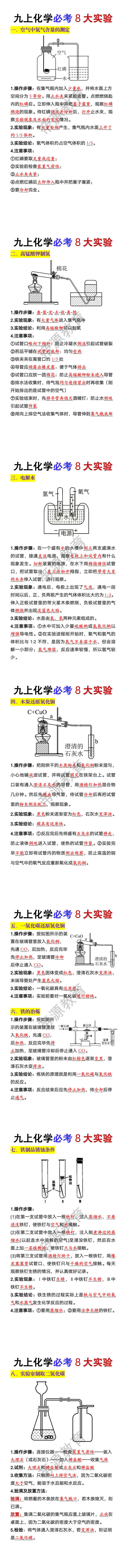 九年级上册化学必考8大实验