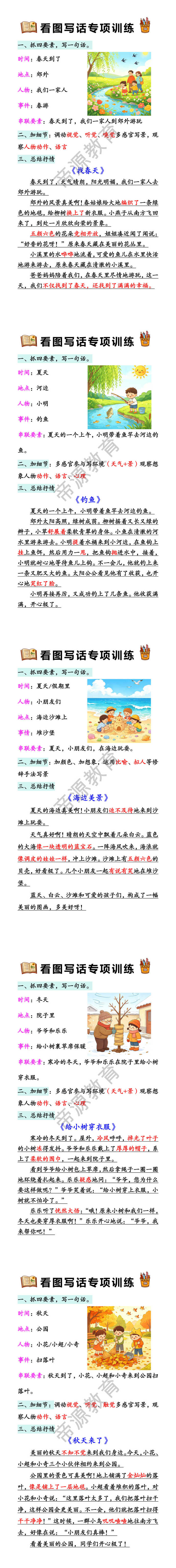 看图写话专项训练，一二年级必考题型