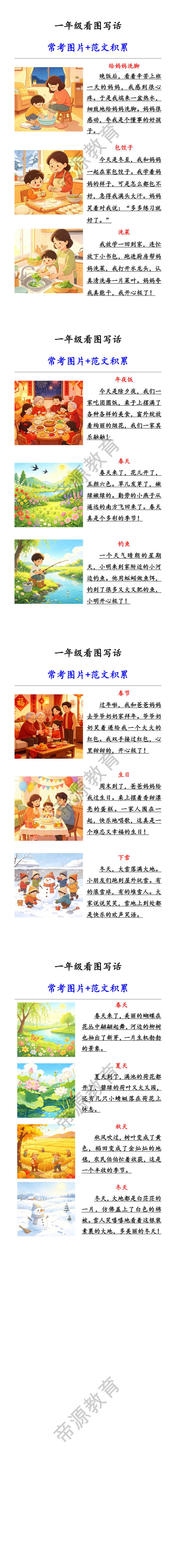 一年级看图写话 常考图片+范文积累
