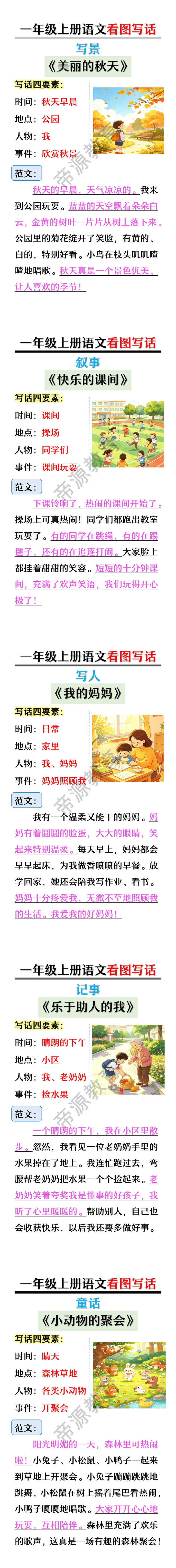 一年级上册语文看图写话