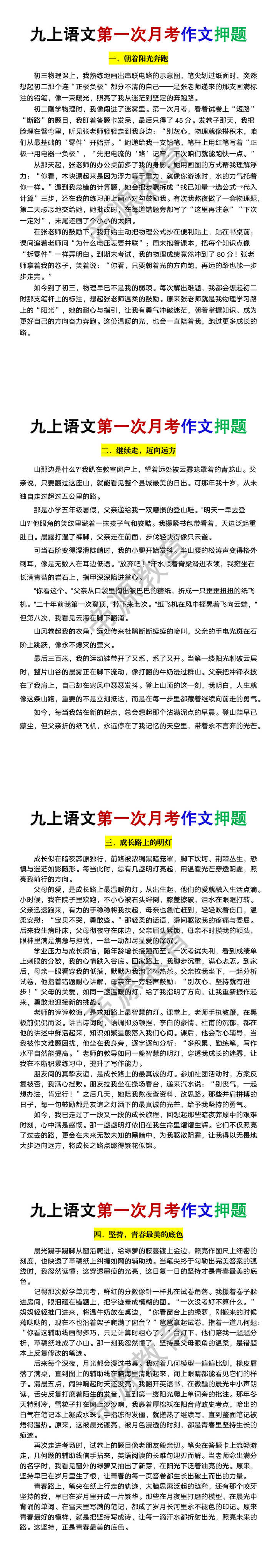 九年级上册语文第一次月考押题作文4篇
