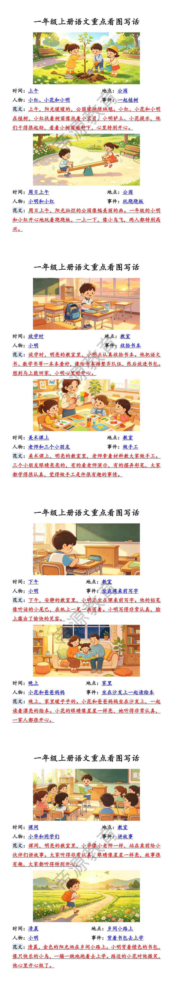 一年级上册语文重点看图写话