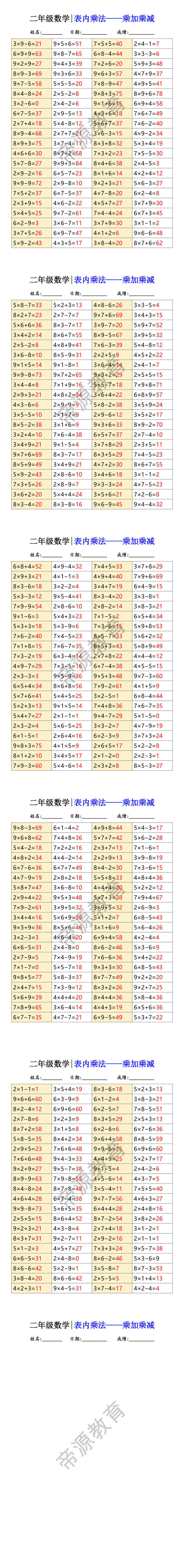 二年级数学|表内乘法——乘加乘减