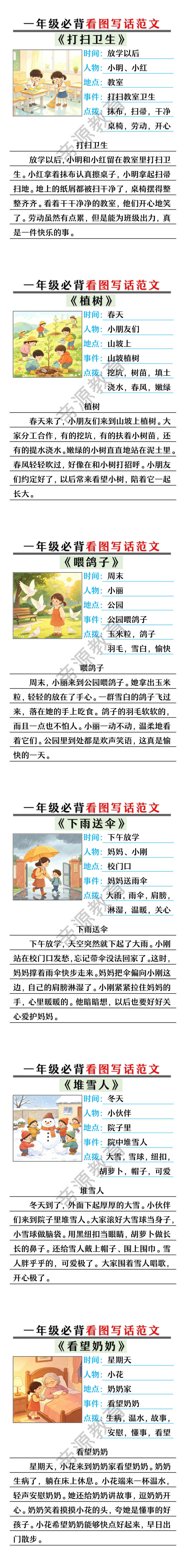 一年级必背看图写话范文