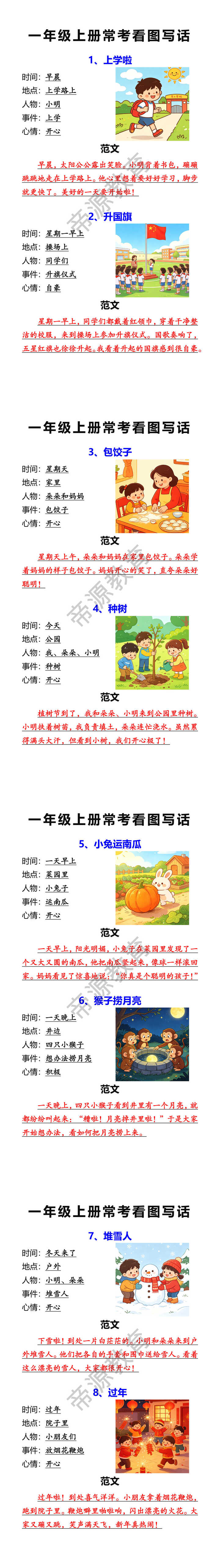 一年级上册常考看图写话