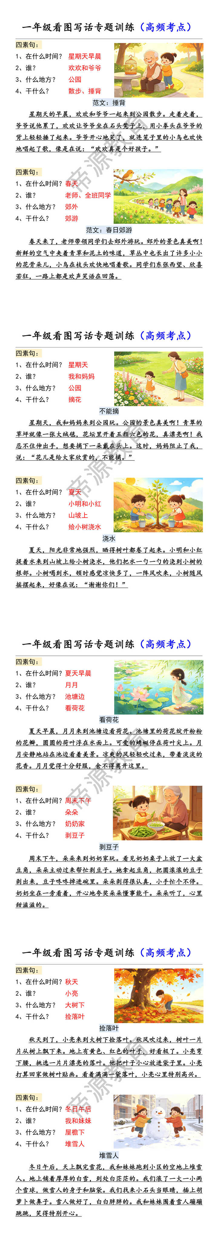 一年级看图写话专题训练（高频考点）