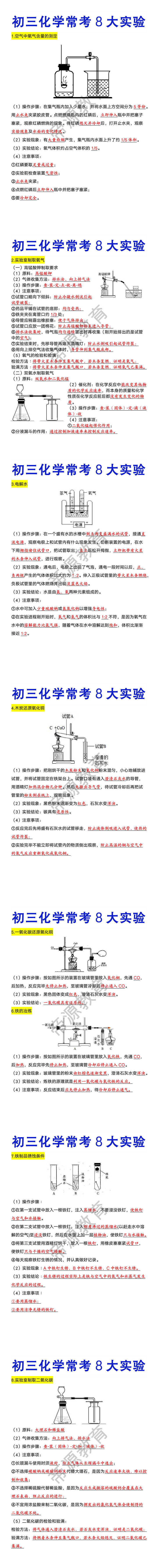 初三化学常考8大实验