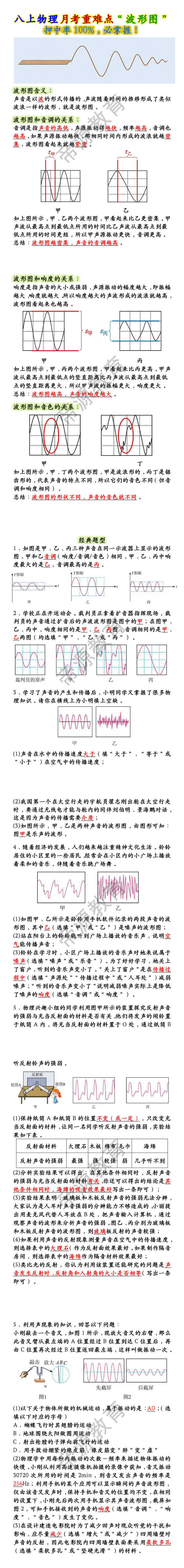 八上物理月考重难点“波形图”