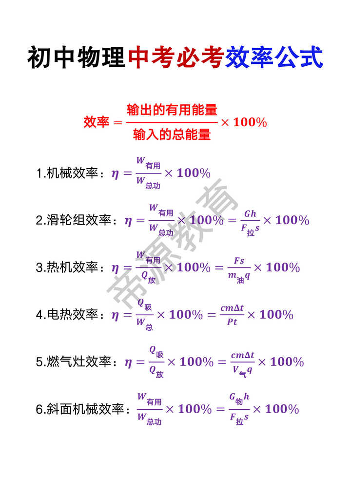 初中物理中考必考效率公式