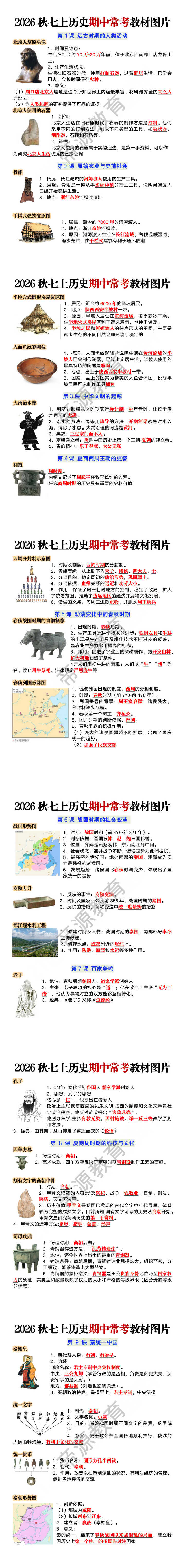 2026秋七上历史期中常考教材图片 2026秋七上历史期中常考教材图片