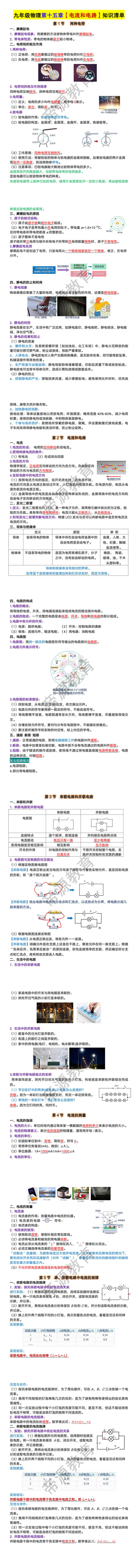 九年级物理第十五章【电流和电路】知识清单 九年级物理第十五章【电流和电路】知识清单