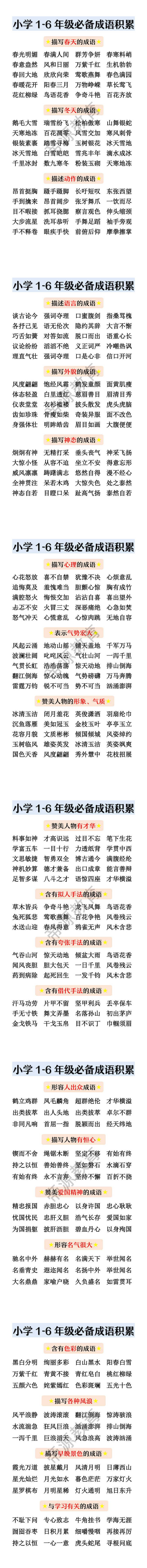 小学1-6年级必备成语积累 小学1-6年级必备成语积累