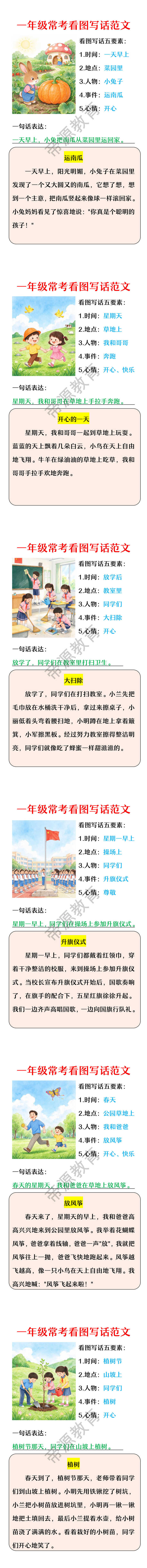 一年级常考看图写话范文